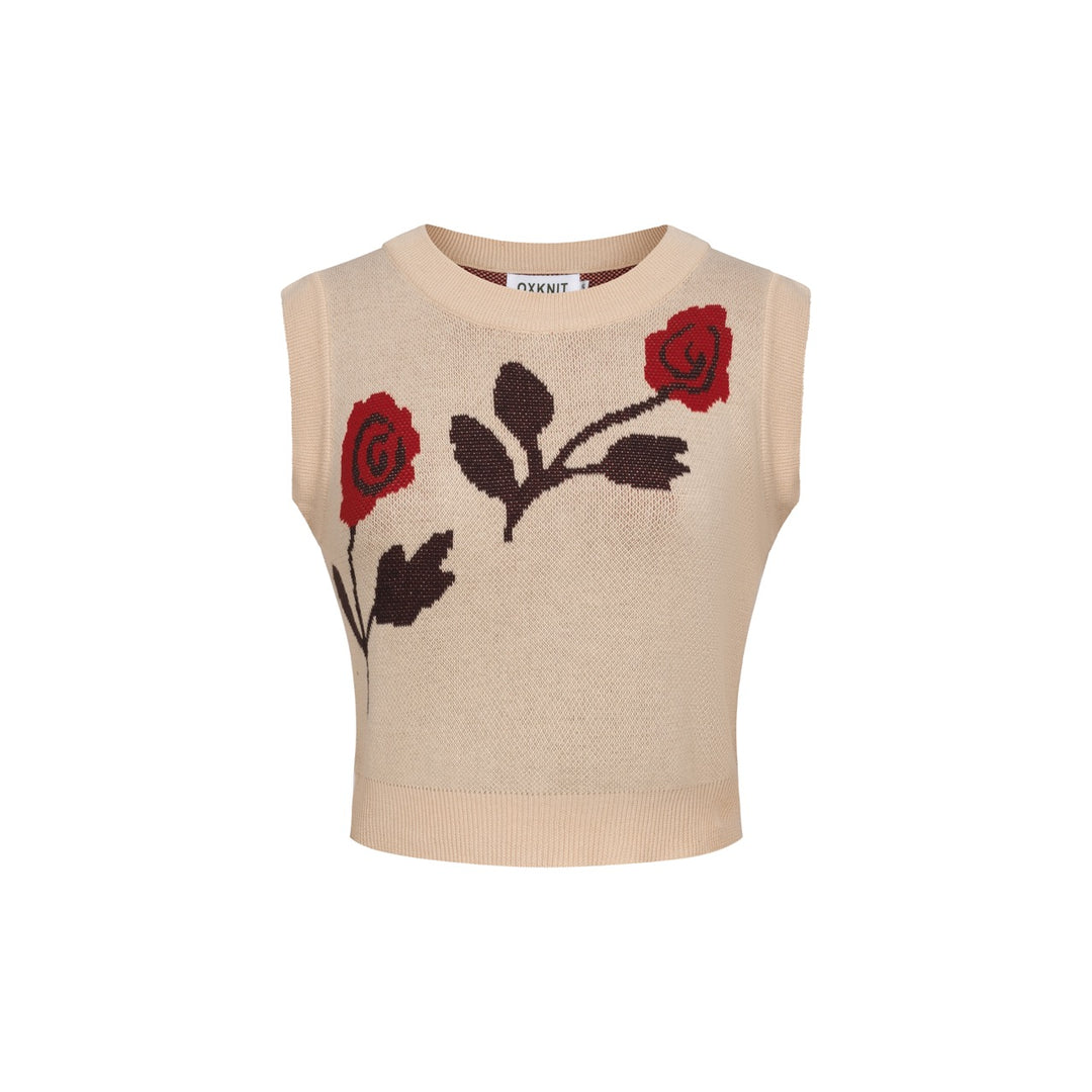 Women's khaki rose Jacquard vintage vest skirt suit