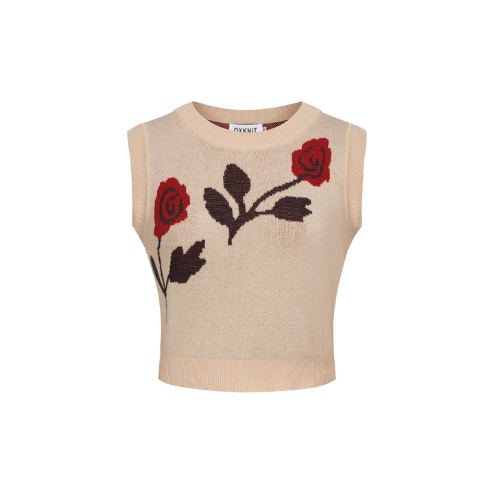 Women's khaki rose Jacquard vintage vest skirt suit