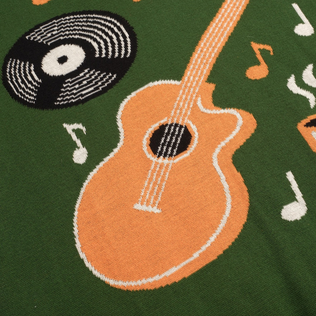 Polo manches courtes V-neck rétro guitare verte pour homme