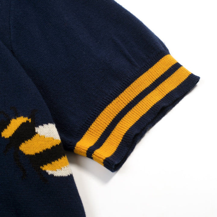 Mørkeblå vintage bee kortærmet strik poloshirt til mænd