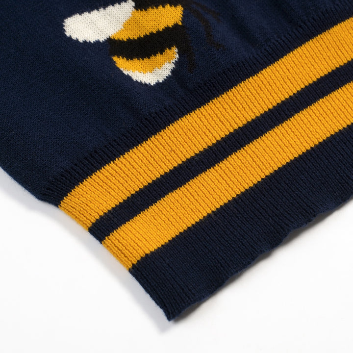 Mørkeblå vintage bee kortærmet strik poloshirt til mænd