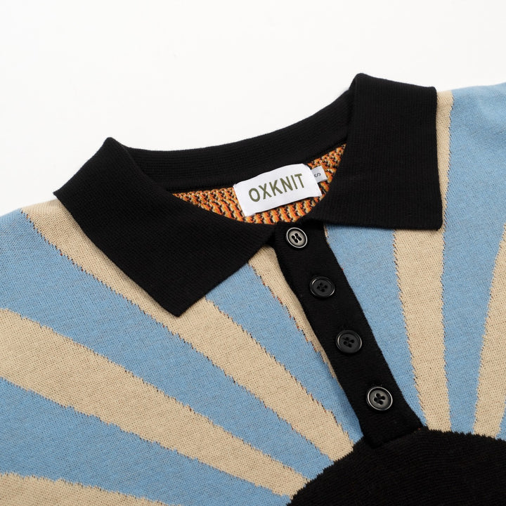 Men's multicolor retro jacquard short-sleeved knitted polo shirt