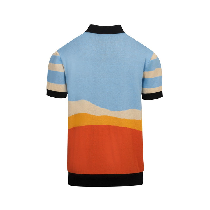 Men's multicolor retro jacquard short-sleeved knitted polo shirt