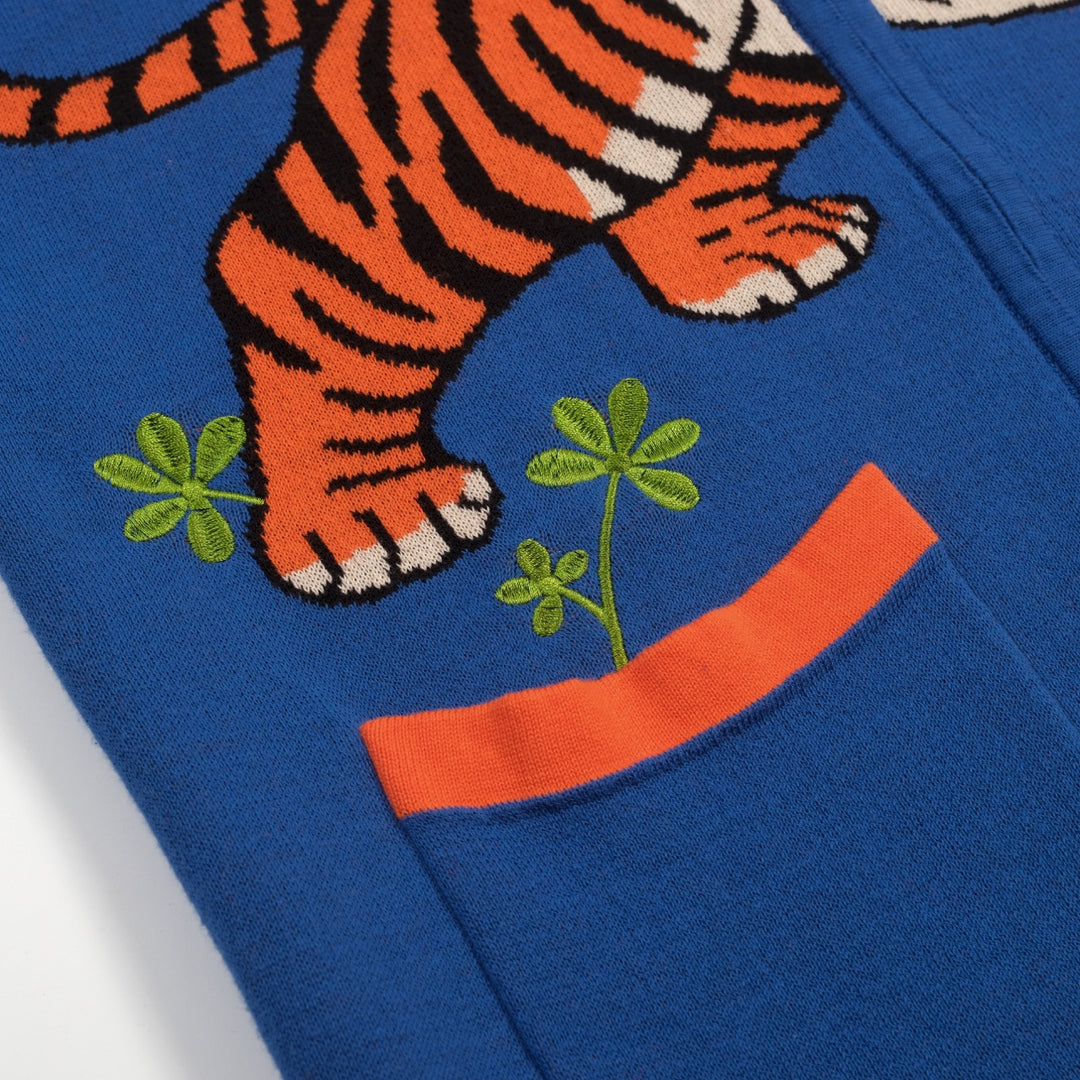 Men's Blue Vintage Animal Jacquard Knitted Cardigan