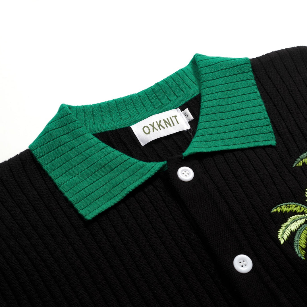 Brodert strikket cardigan for menn med svart stripete kokosnøtttre