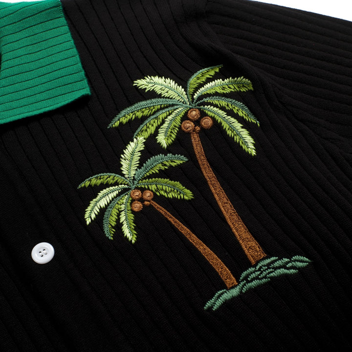 Brodert strikket cardigan for menn med svart stripete kokosnøtttre