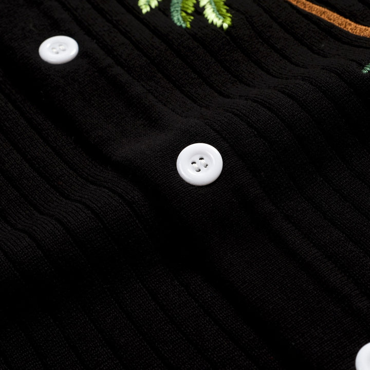 Brodert strikket cardigan for menn med svart stripete kokosnøtttre