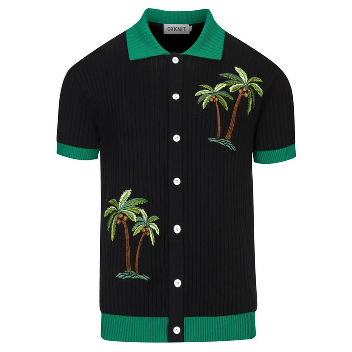 Brodert strikket cardigan for menn med svart stripete kokosnøtttre