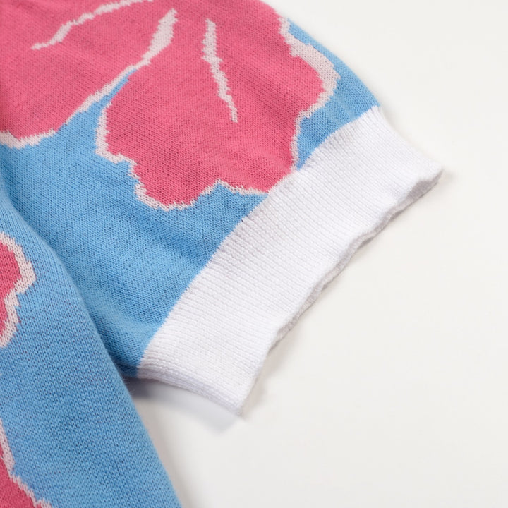 Ανδρική Ανοιχτό Μπλε Vintage Ζακάρ Πλεκτή Ζακέτα με Μοντέρνο Λουλουδάτο Σχέδιο