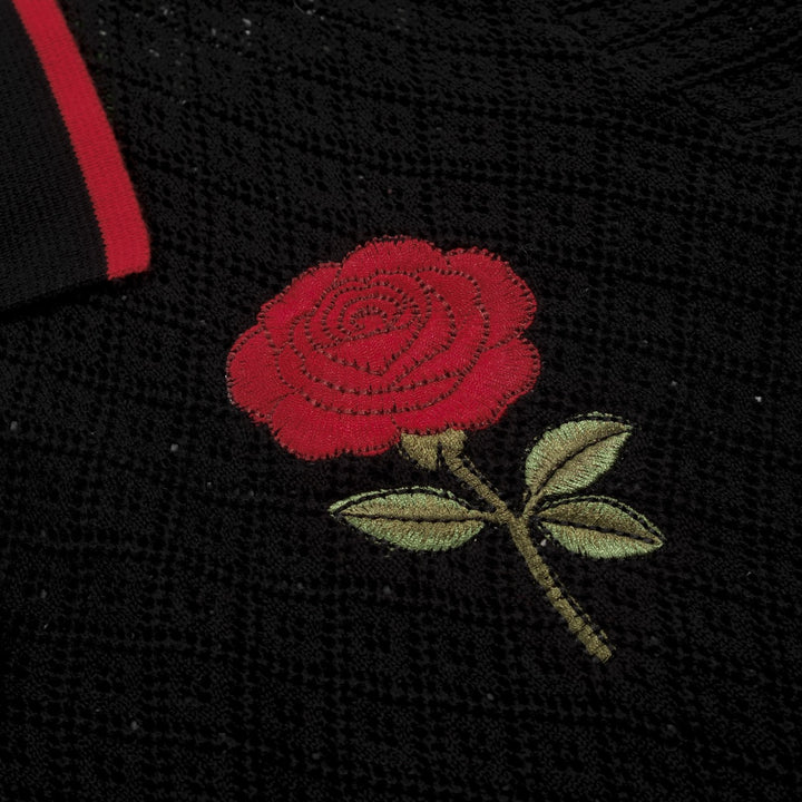 Men's Black Vintage Mesh Rose Embroidery Knitted Cardigan