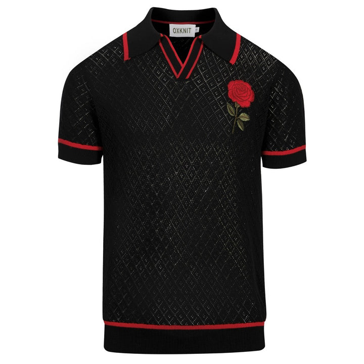 Men's Black Vintage Mesh Rose Embroidery Knitted Cardigan