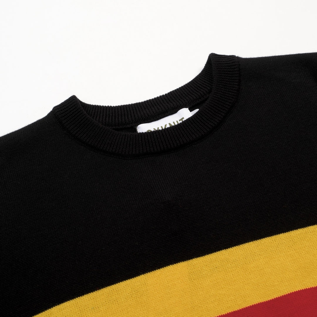 Women's black striped vintage knit five-quarter sleeve T-shirt