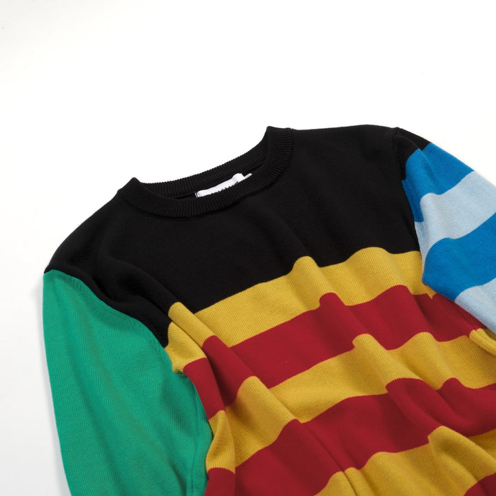 Women's black striped vintage knit five-quarter sleeve T-shirt