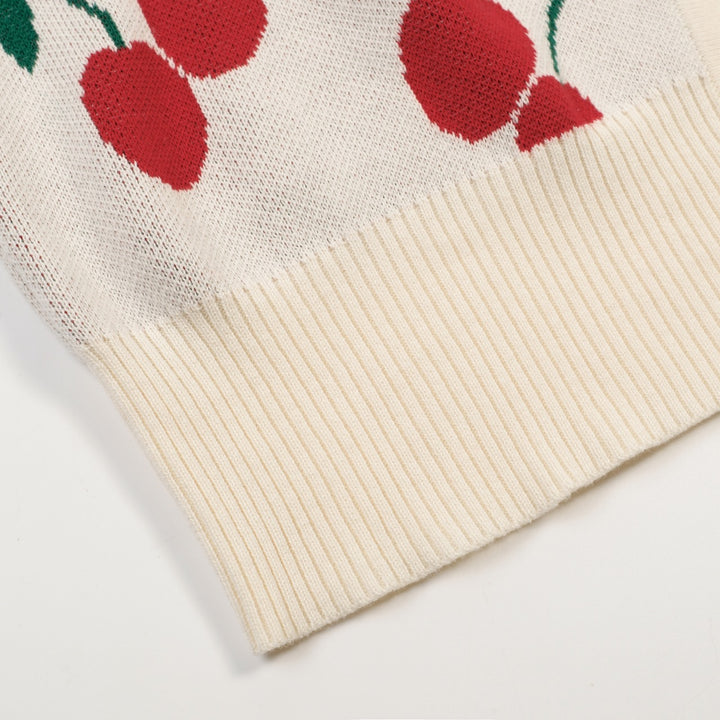 Kvinders abrikos hvid kirsebær strikket cardigan - Cropped Length