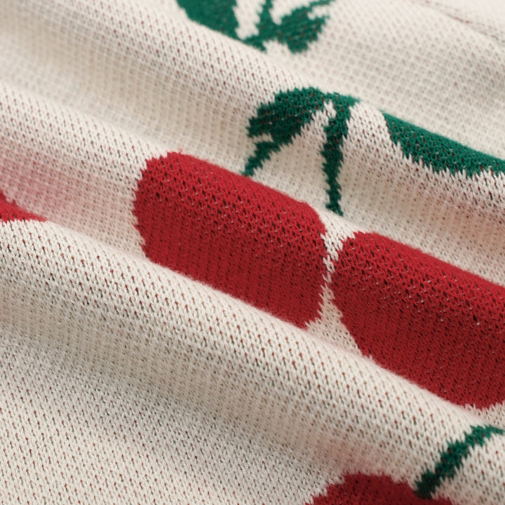 Kvinders abrikos hvid kirsebær strikket cardigan - Cropped Length