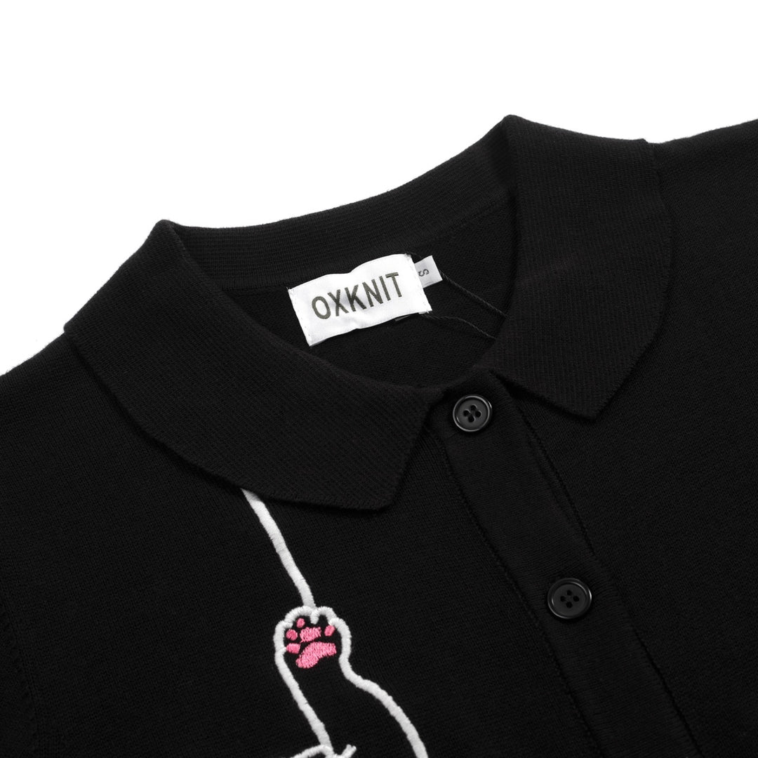 Kvinde sort killing broderet strik cardigan - Cropped Length