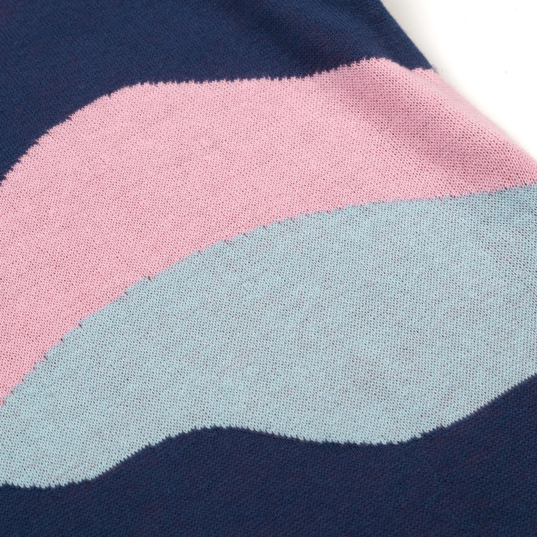 Women's Dark Blue Vintage Artistic Sunlight Jacquard Knit T-Shirt