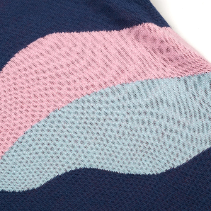 Women's Dark Blue Vintage Artistic Sunlight Jacquard Knit T-Shirt