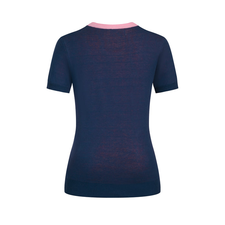 Women's Dark Blue Vintage Artistic Sunlight Jacquard Knit T-Shirt