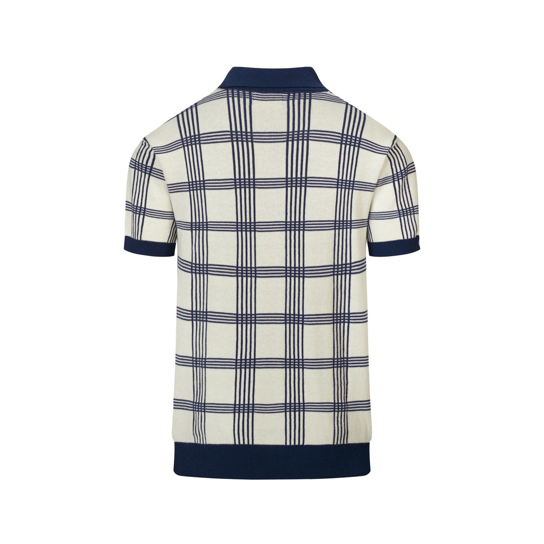 Heren Donkerblauwe Vintage Gestreepte Jacquard Gebreide Vest
