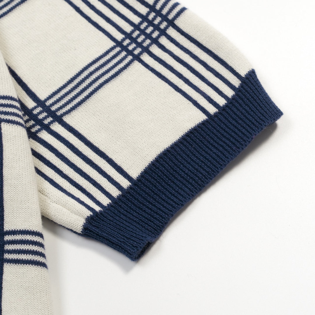 Heren Donkerblauwe Vintage Gestreepte Jacquard Gebreide Vest