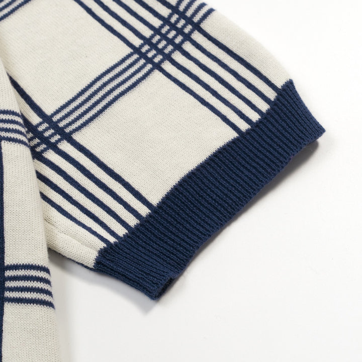 Heren Donkerblauwe Vintage Gestreepte Jacquard Gebreide Vest