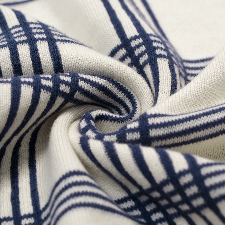 Heren Donkerblauwe Vintage Gestreepte Jacquard Gebreide Vest
