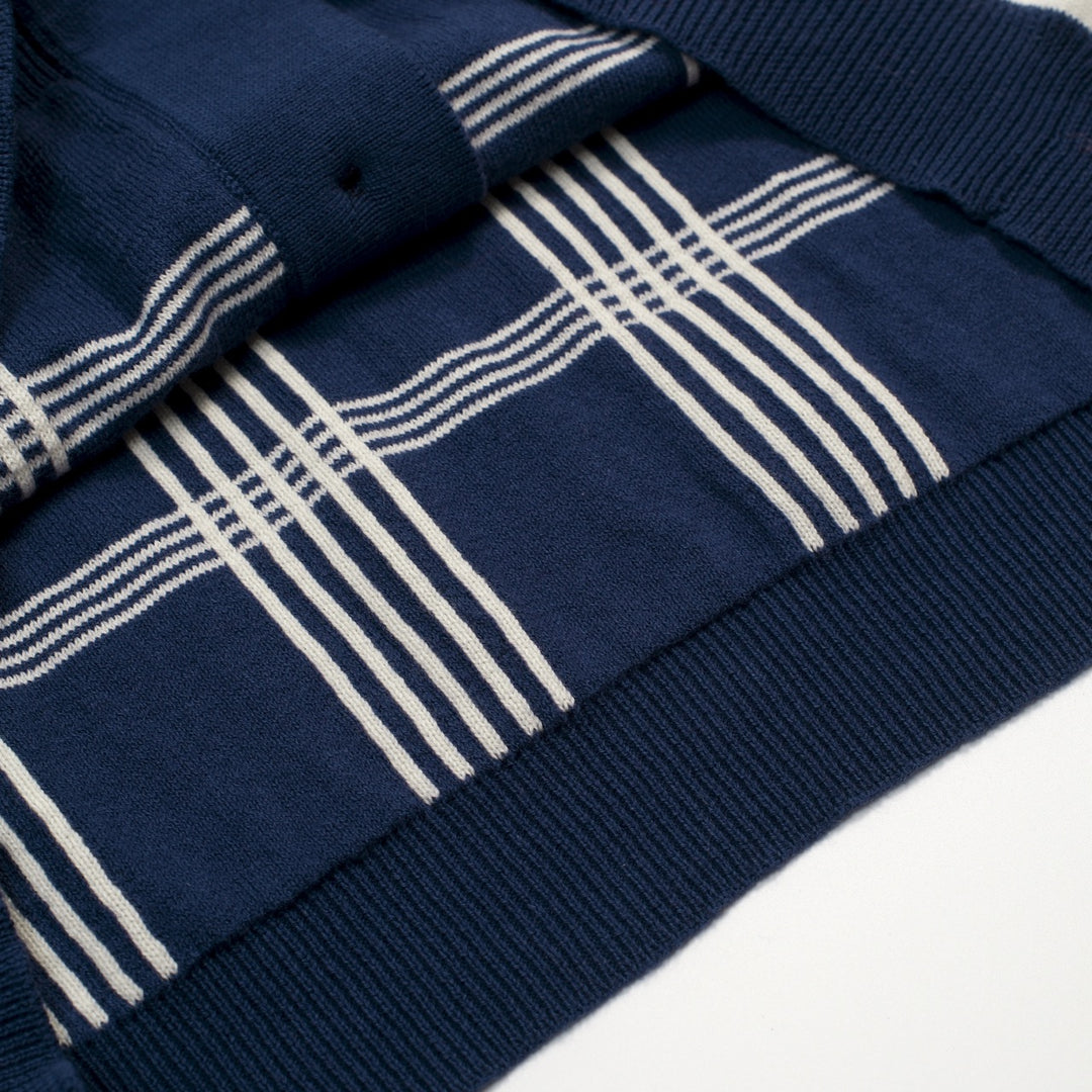 Heren Donkerblauwe Vintage Gestreepte Jacquard Gebreide Vest