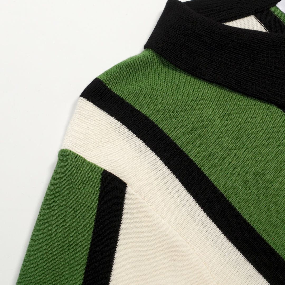 Herren Grüner Vintage-Gestreifter Jacquard-Gestrickter Cardigan