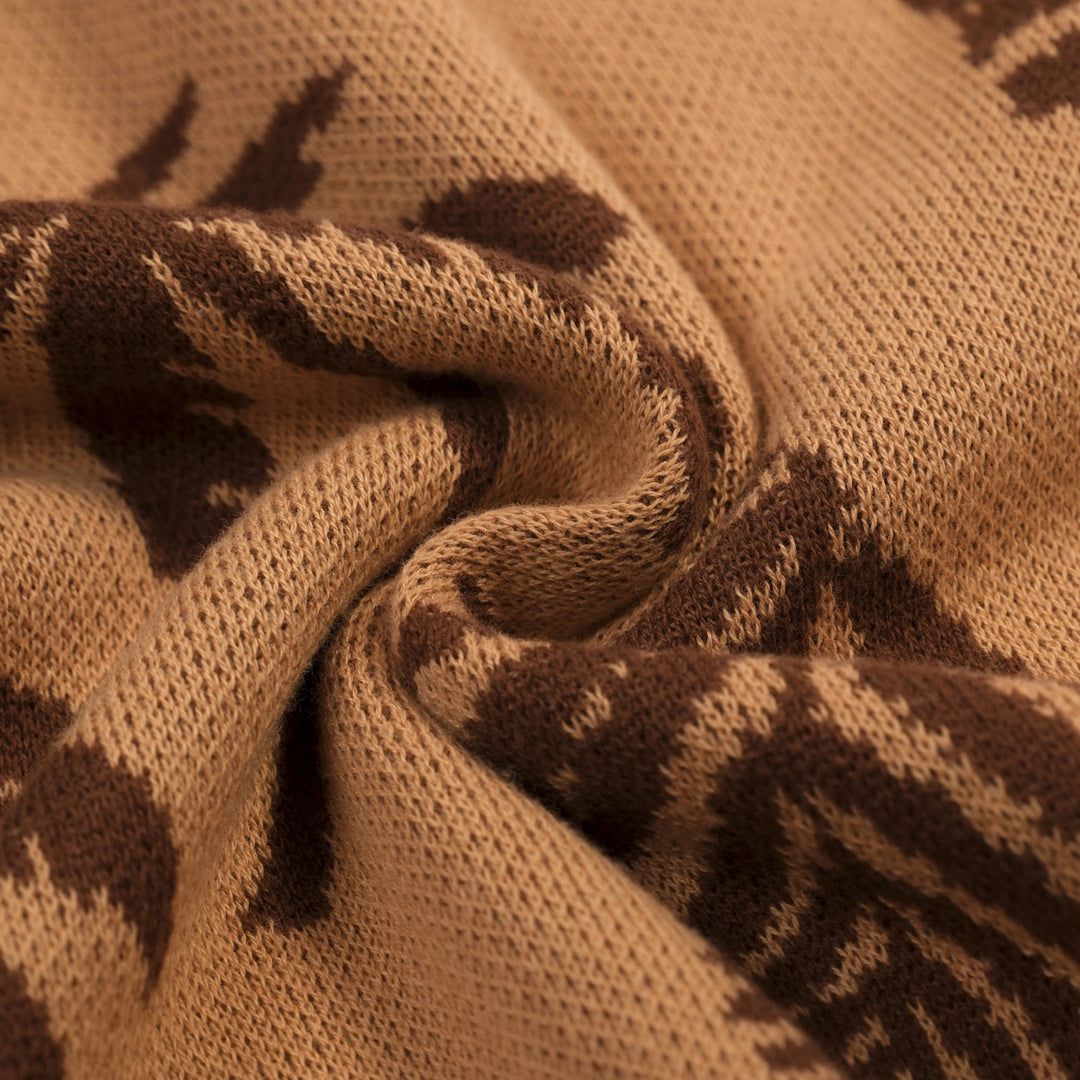 Donkerbruin vintage kokosnoot jacquard gebreid vest voor heren