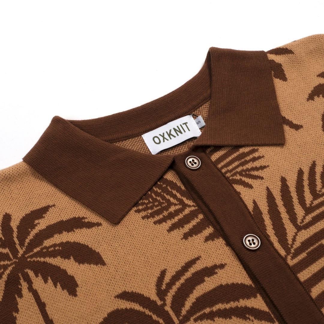 Donkerbruin vintage kokosnoot jacquard gebreid vest voor heren