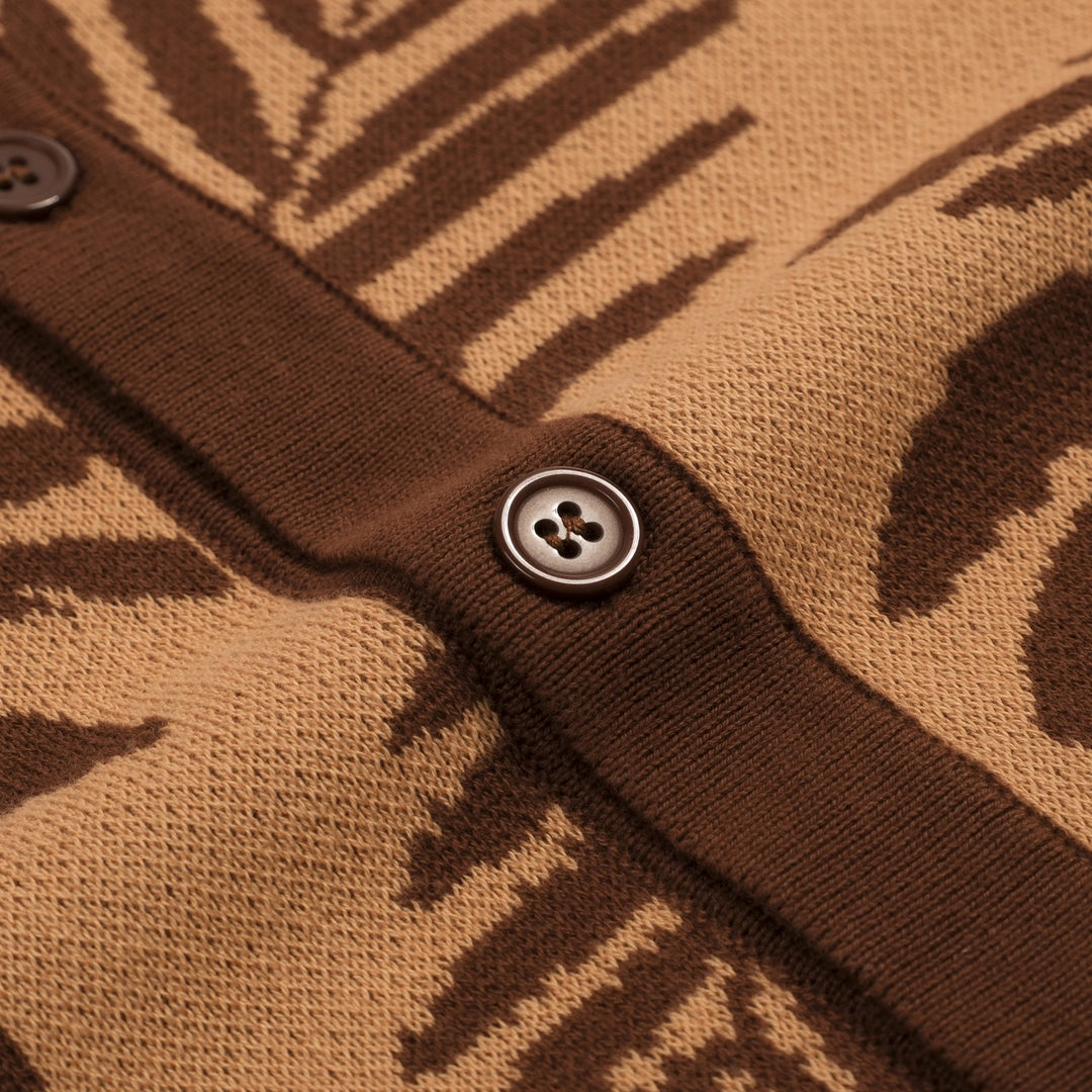 Donkerbruin vintage kokosnoot jacquard gebreid vest voor heren