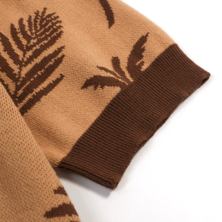 Donkerbruin vintage kokosnoot jacquard gebreid vest voor heren