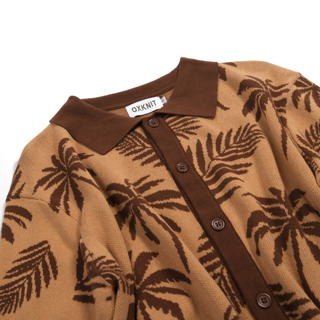 Donkerbruin vintage kokosnoot jacquard gebreid vest voor heren