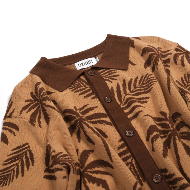Donkerbruin vintage kokosnoot jacquard gebreid vest voor heren