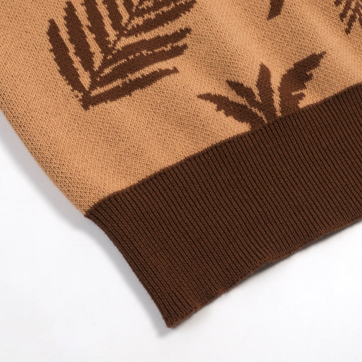 Donkerbruin vintage kokosnoot jacquard gebreid vest voor heren