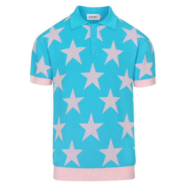 Cerulean Vintage Star Art Jacquard Pikétröja för män
