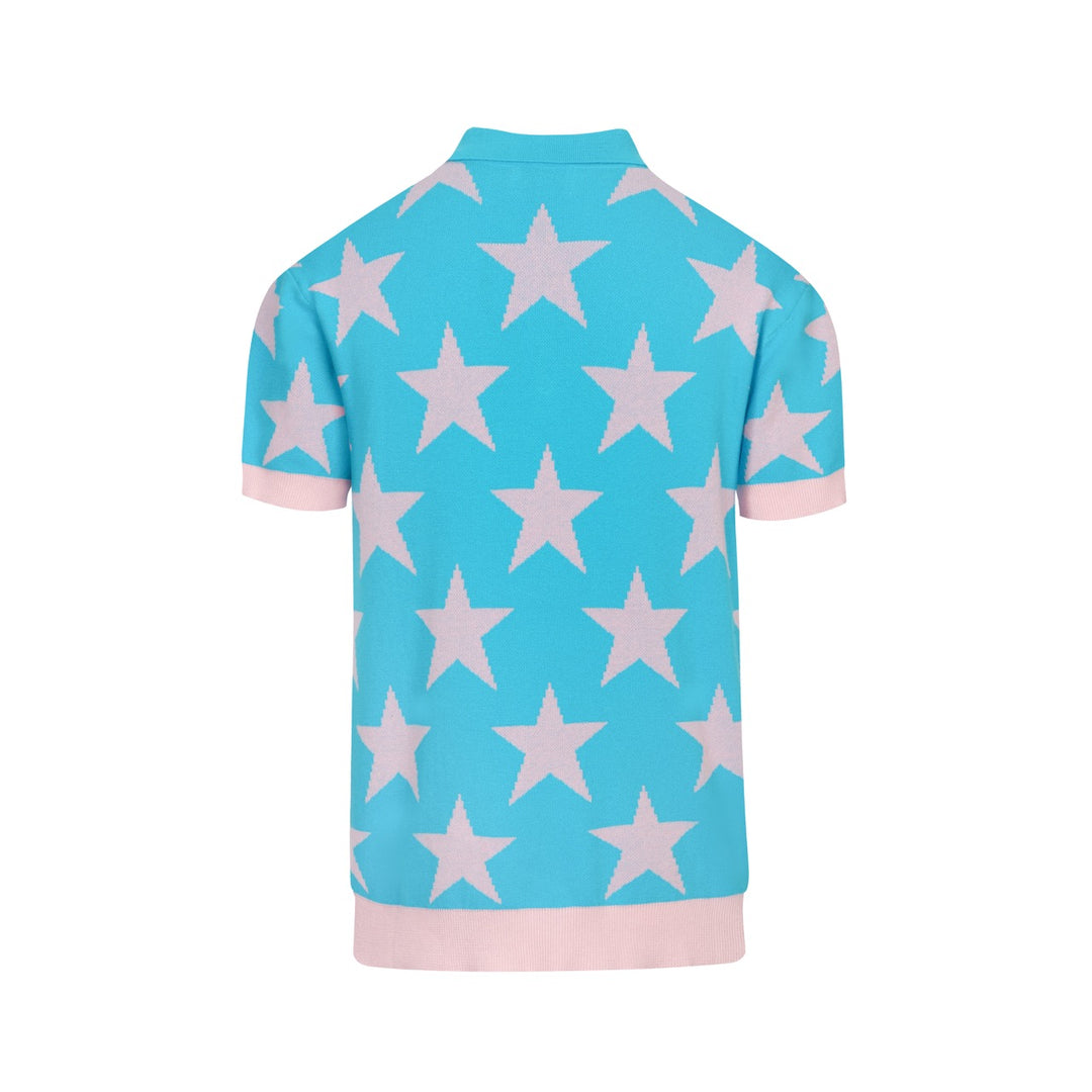 Cerulean Vintage Star Art Jacquard Pikétröja för män