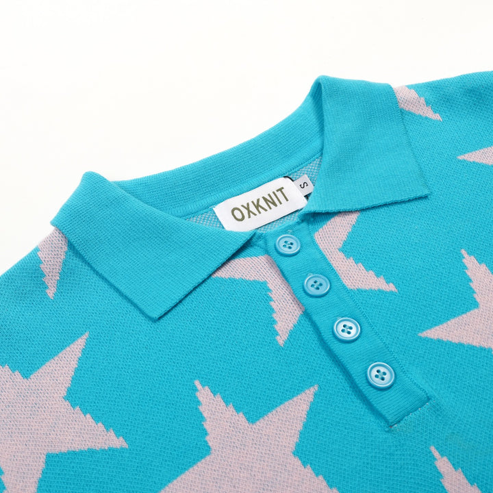 Cerulean Vintage Star Art Jacquard Pikétröja för män