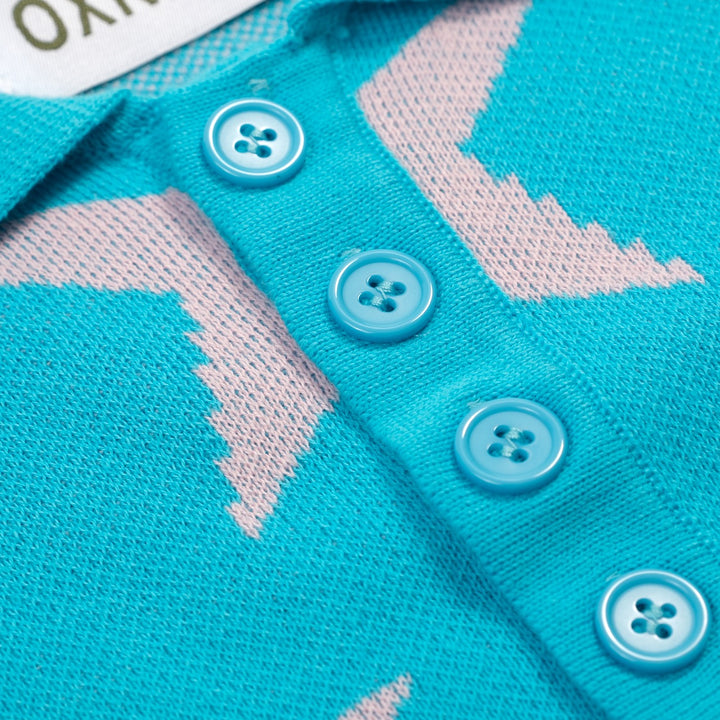 Cerulean Vintage Star Art Jacquard Pikétröja för män