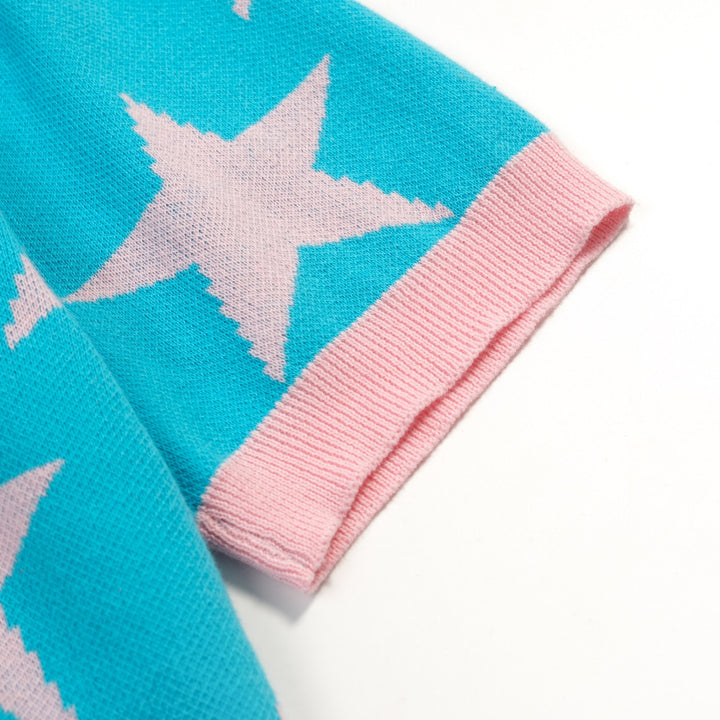 Cerulean Vintage Star Art Jacquard Pikétröja för män