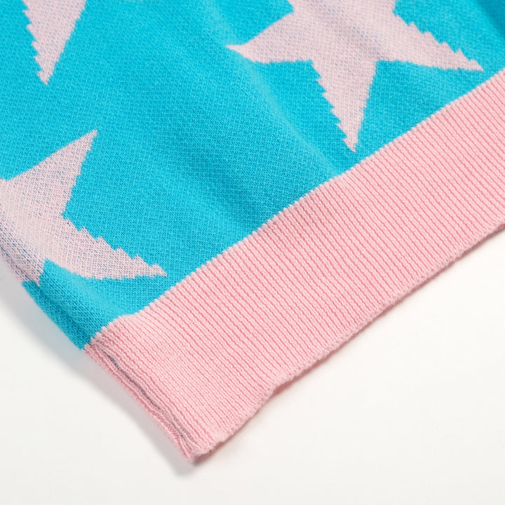 Cerulean Vintage Star Art Jacquard Pikétröja för män
