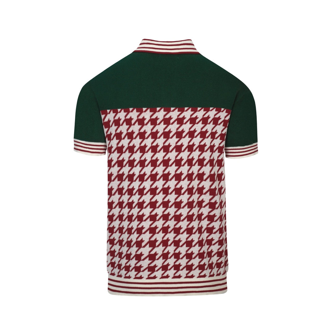 Polo en maille rouge vintage pour homme avec broderie artistique de cœur