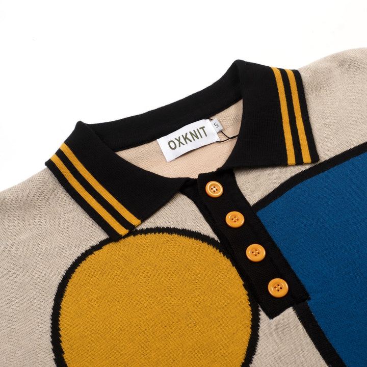 Polo Maglia Knit Uomo Albicocca Retro Geometrica Jacquard