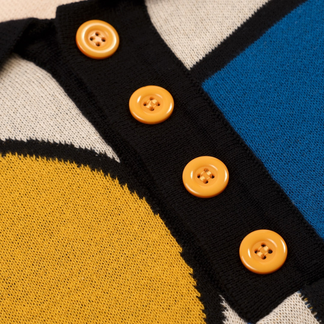 Polo Maglia Knit Uomo Albicocca Retro Geometrica Jacquard