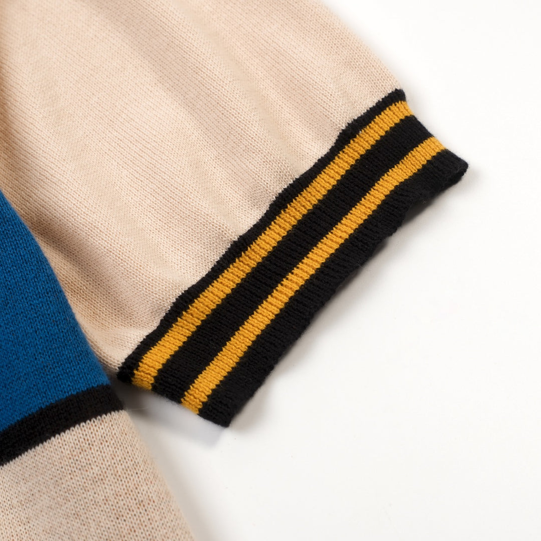Polo Maglia Knit Uomo Albicocca Retro Geometrica Jacquard