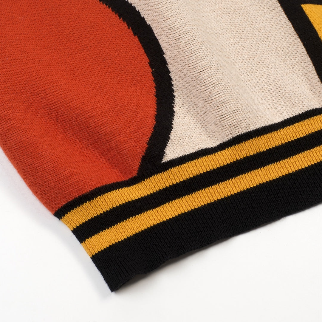 Polo Maglia Knit Uomo Albicocca Retro Geometrica Jacquard