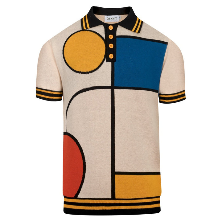 Polo Maglia Knit Uomo Albicocca Retro Geometrica Jacquard