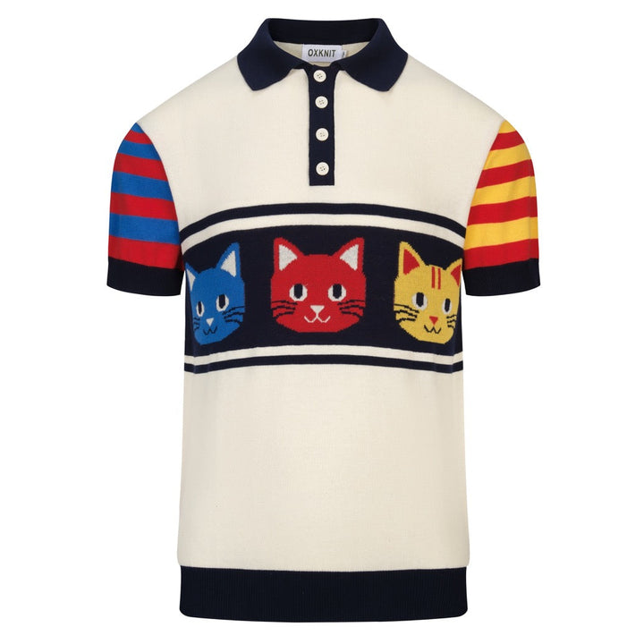 Heren abrikoos vintage kat gestreept jacquard poloshirt