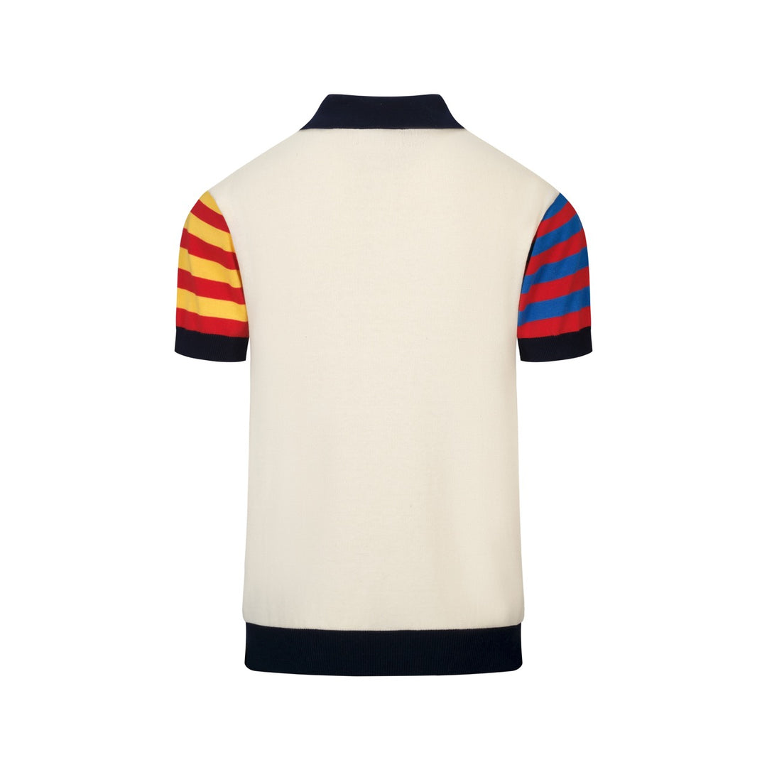 Heren abrikoos vintage kat gestreept jacquard poloshirt